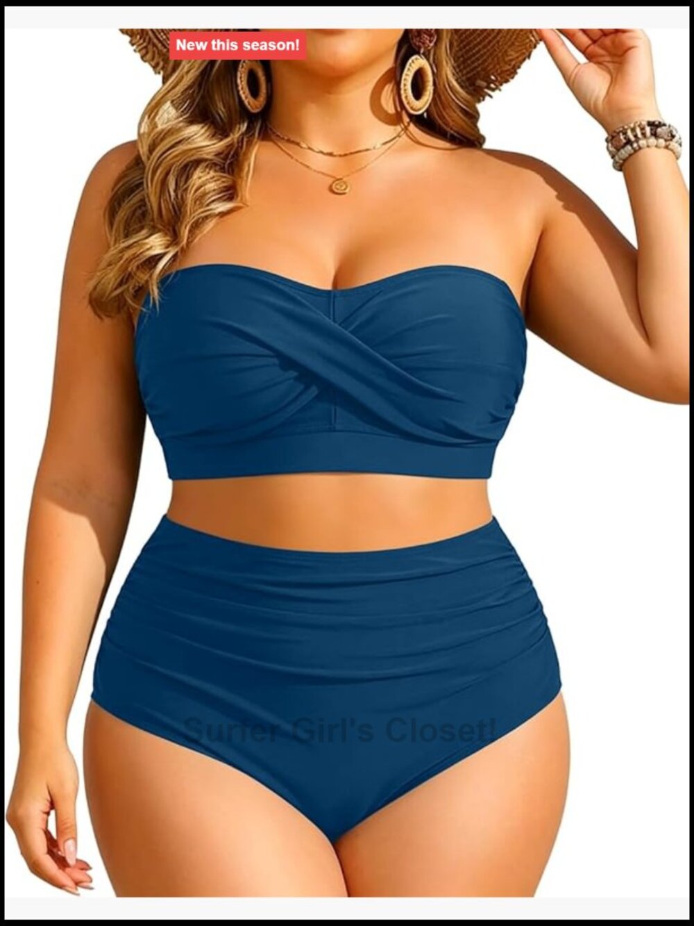 Plus Size Two Piece Bandeau Bikini High Waisted Tummy Control Swimwear